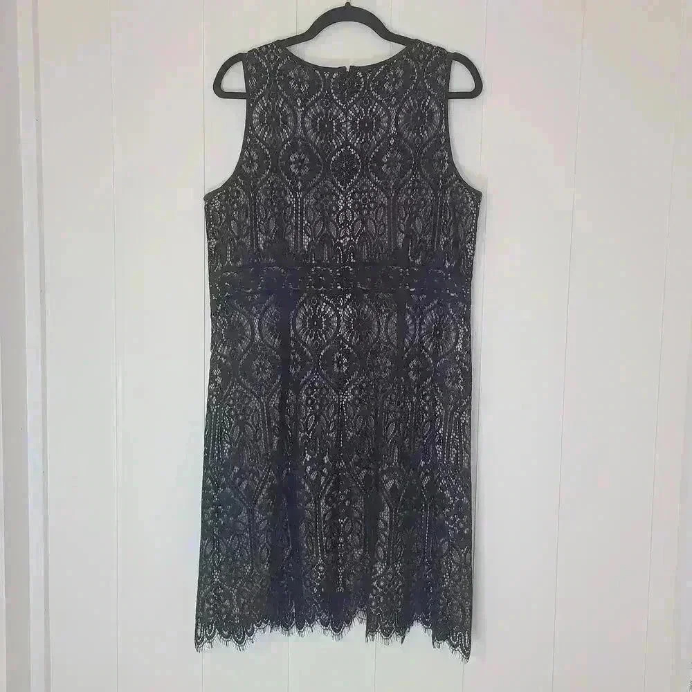 LOFT black Lace A line Dress Lined Sleeveless Lightweight Size 14 - Picture 5 of 10